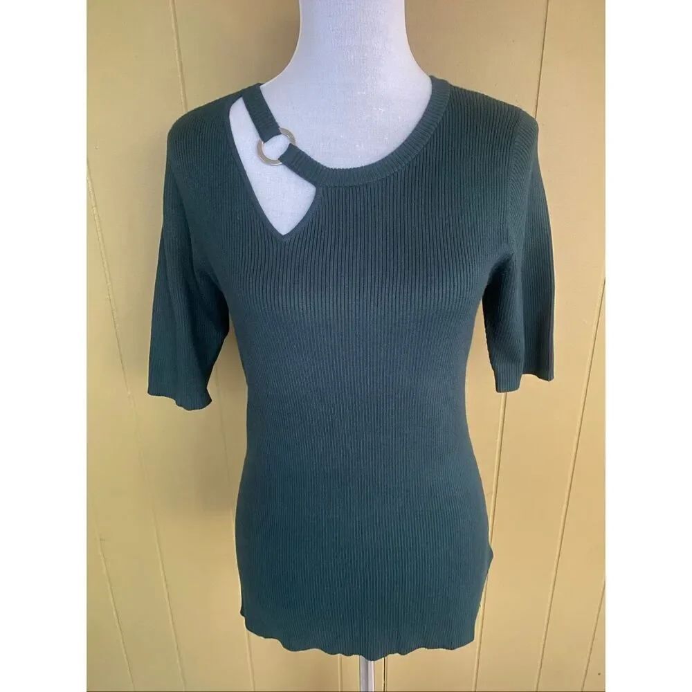 International Concepts INC women XL scoopneck open cut ribbed elbow sleeve top